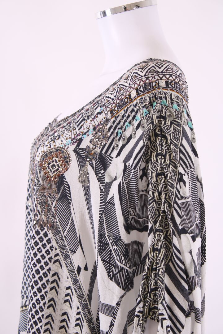 Camilla S/S Aztec Crystal Kaftan Blouse Black/ White O/S