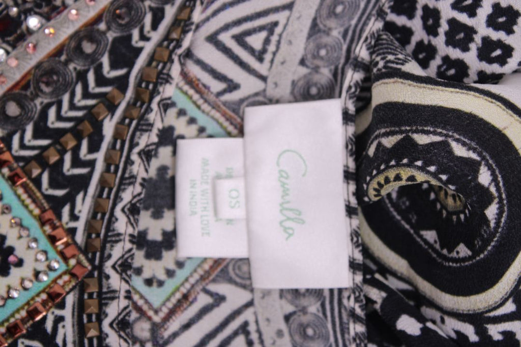 Camilla S/S Aztec Crystal Kaftan Blouse Black/ White O/S