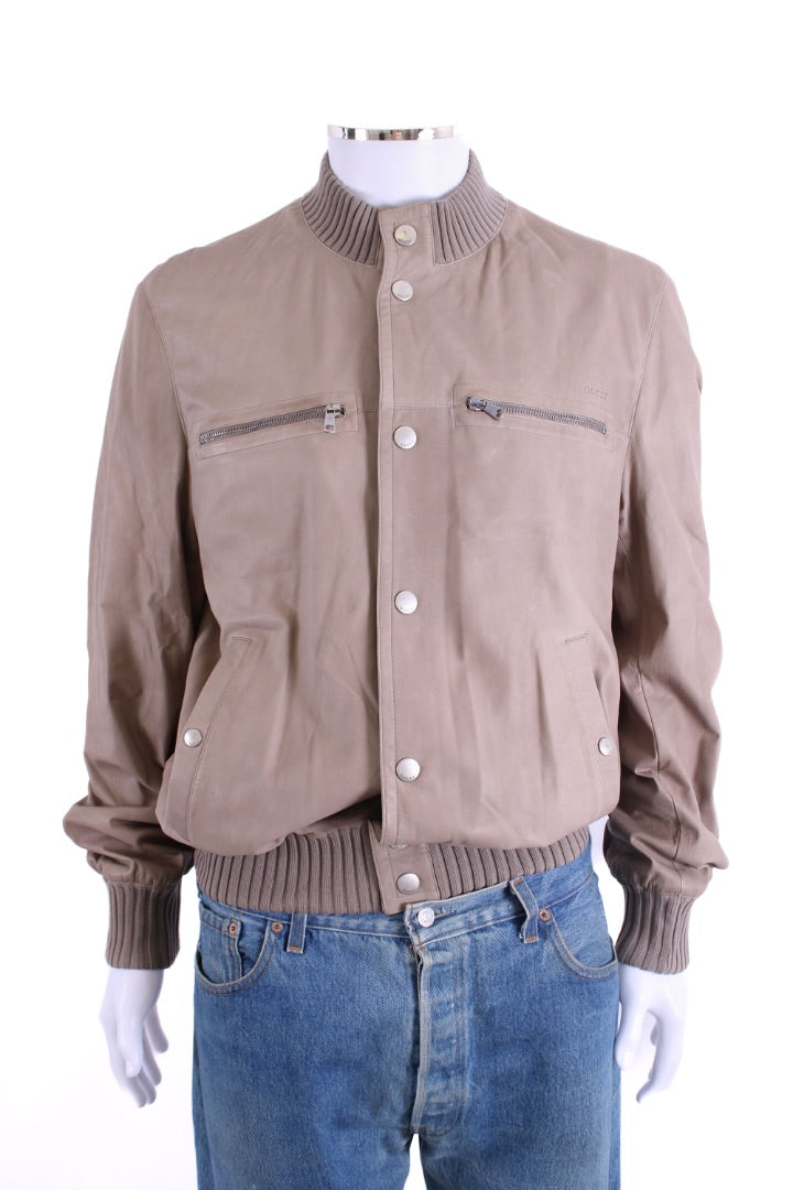 Gucci Leather Bomber Beige 56