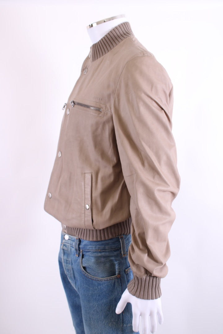 Gucci Leather Bomber Beige 56