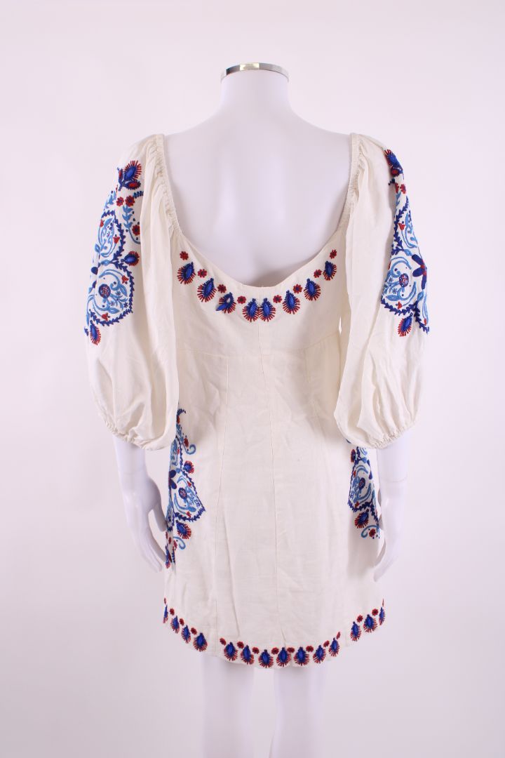 Farm Rio S/S Embroidered Dress Cream/ Blue S