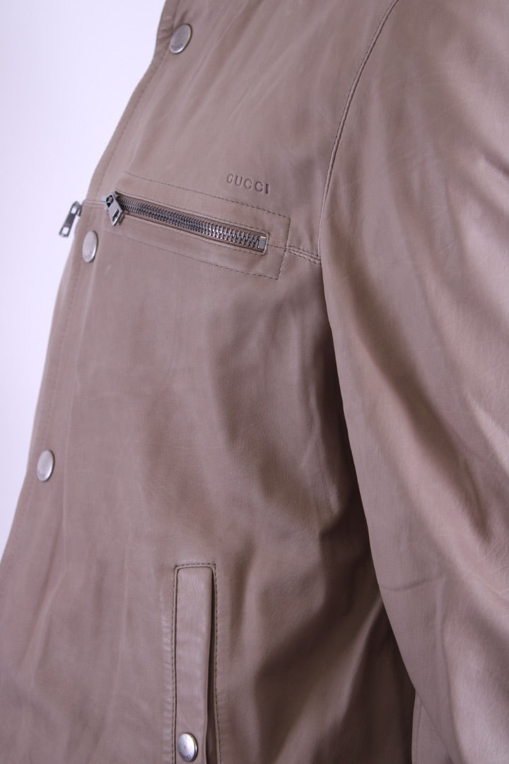 Gucci Leather Bomber Beige 56