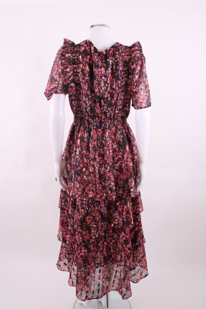 Hale Bob S/S Floral Ruffle Dress Black/ Pink L