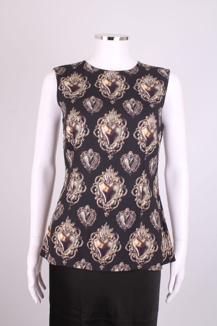 Dolce & Gabbana Printed heart jewellery zip up top black and gold 42