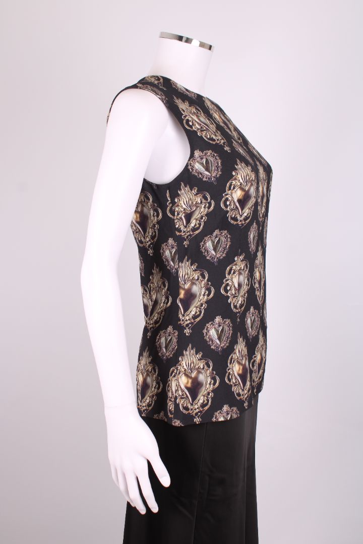 Dolce & Gabbana Printed heart jewellery zip up top black and gold 42