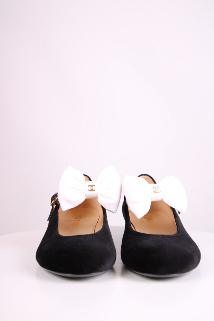 Chanel Velvet Bow Mary Jane Flats Black 39.5