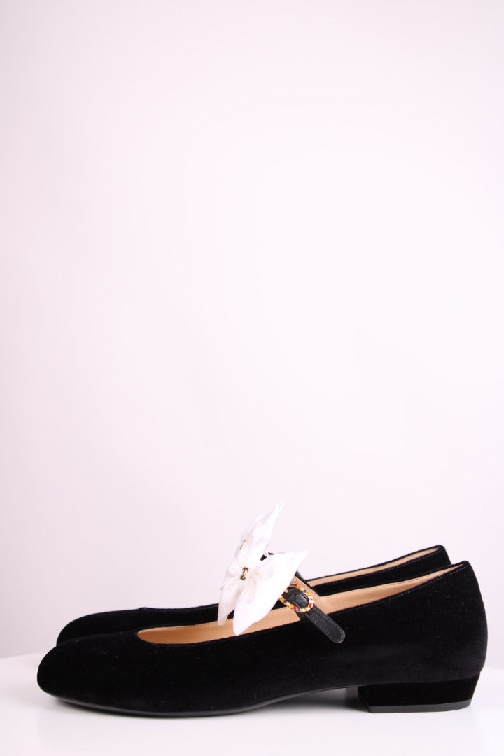 Chanel Velvet Bow Mary Jane Flats Black 39.5
