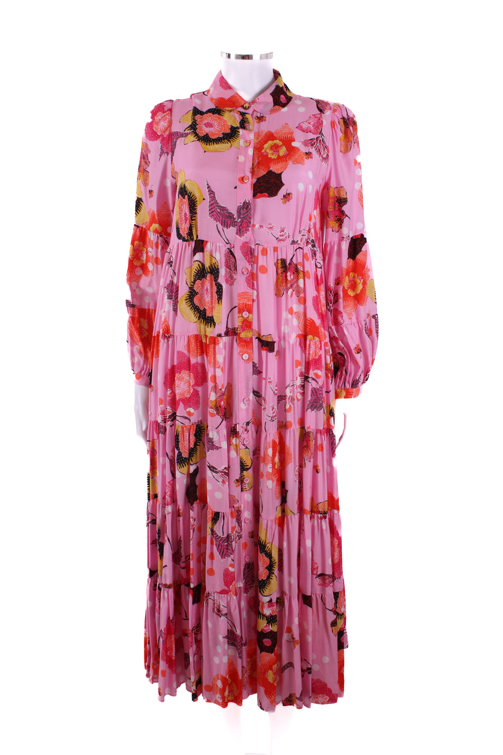 Diane Von Furstenberg L/S Floral Dress Pink/ Orange XS