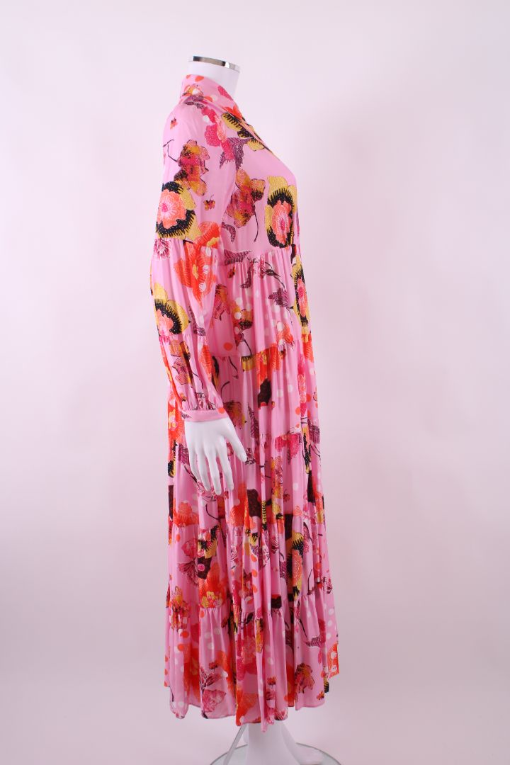 Diane Von Furstenberg L/S Floral Dress Pink/ Orange XS