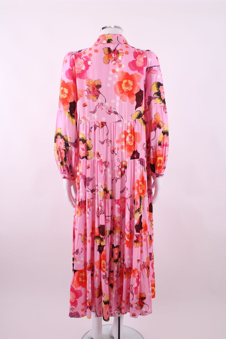 Diane Von Furstenberg L/S Floral Dress Pink/ Orange XS