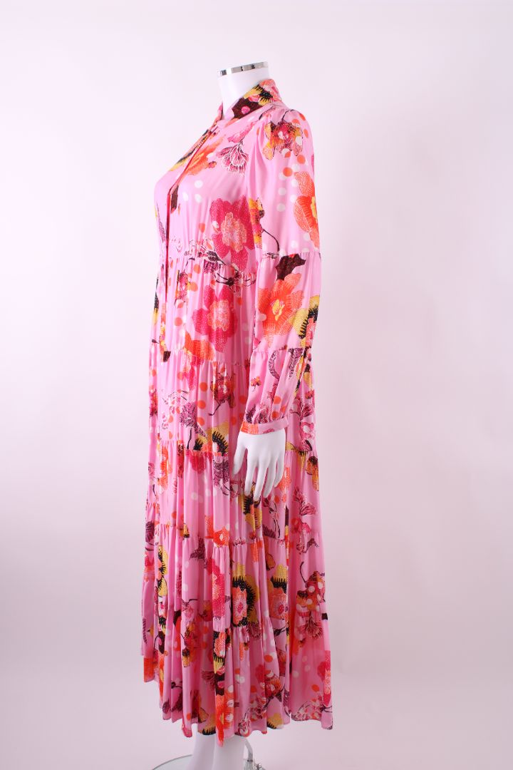 Diane Von Furstenberg L/S Floral Dress Pink/ Orange XS