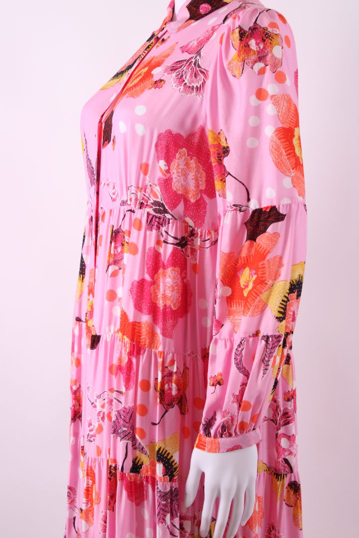 Diane Von Furstenberg L/S Floral Dress Pink/ Orange XS