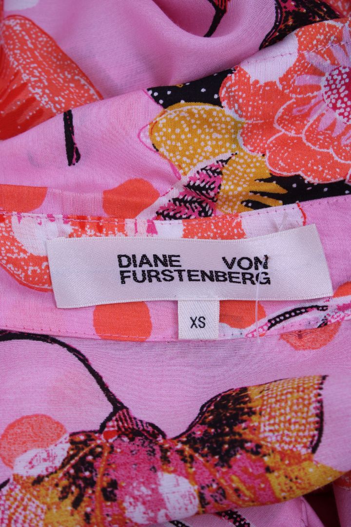 Diane Von Furstenberg L/S Floral Dress Pink/ Orange XS