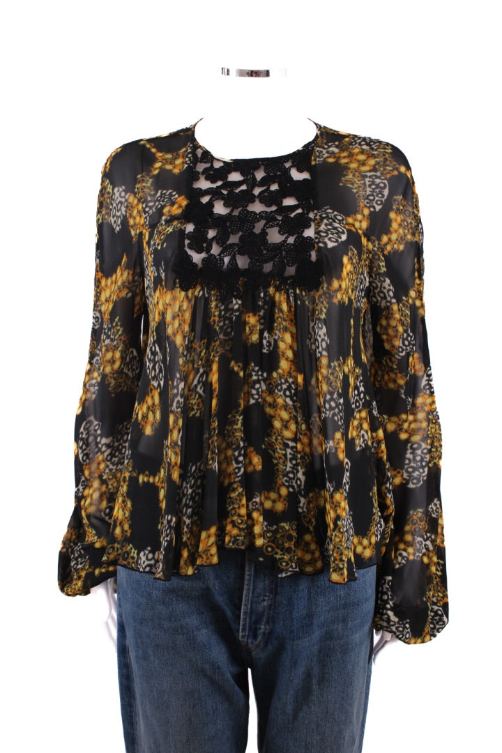 Giambattista Valli Long Sleeve Top Black / yellow pattererened M