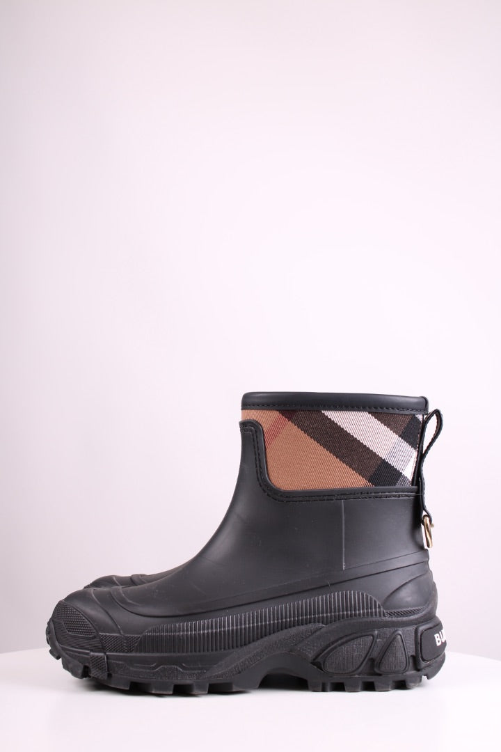 Burberry Check Ankle Rain Boot Black/ Tan 36