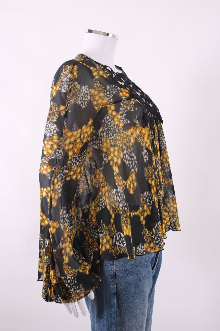 Giambattista Valli Long Sleeve Top Black / yellow pattererened M