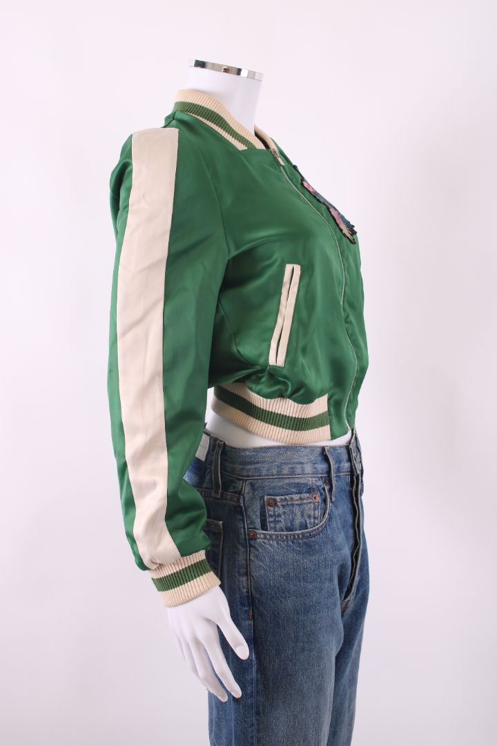 Maje Embroidered Varsity Bomber Jacket Green 38