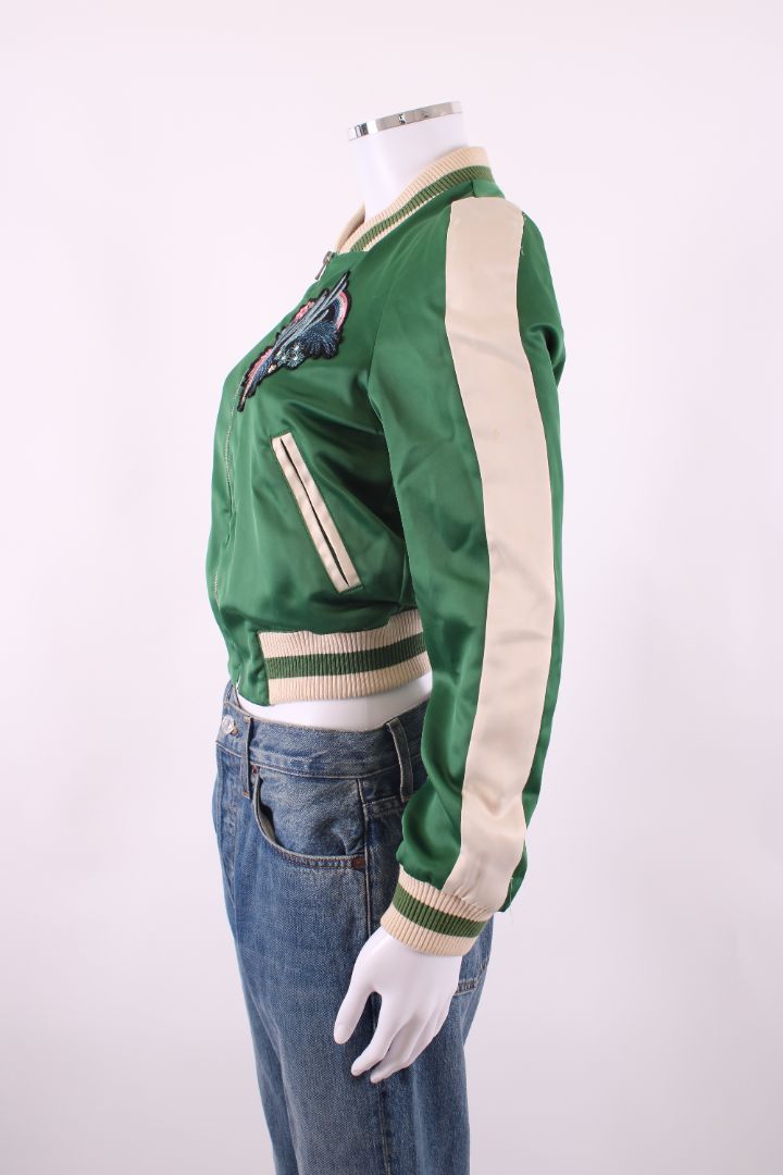 Maje Embroidered Varsity Bomber Jacket Green 38