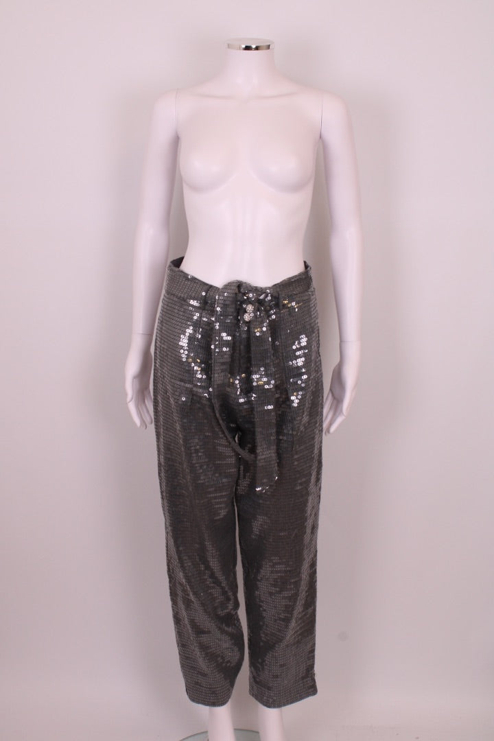 Izaak Azanei Sequin Trousers Silver M