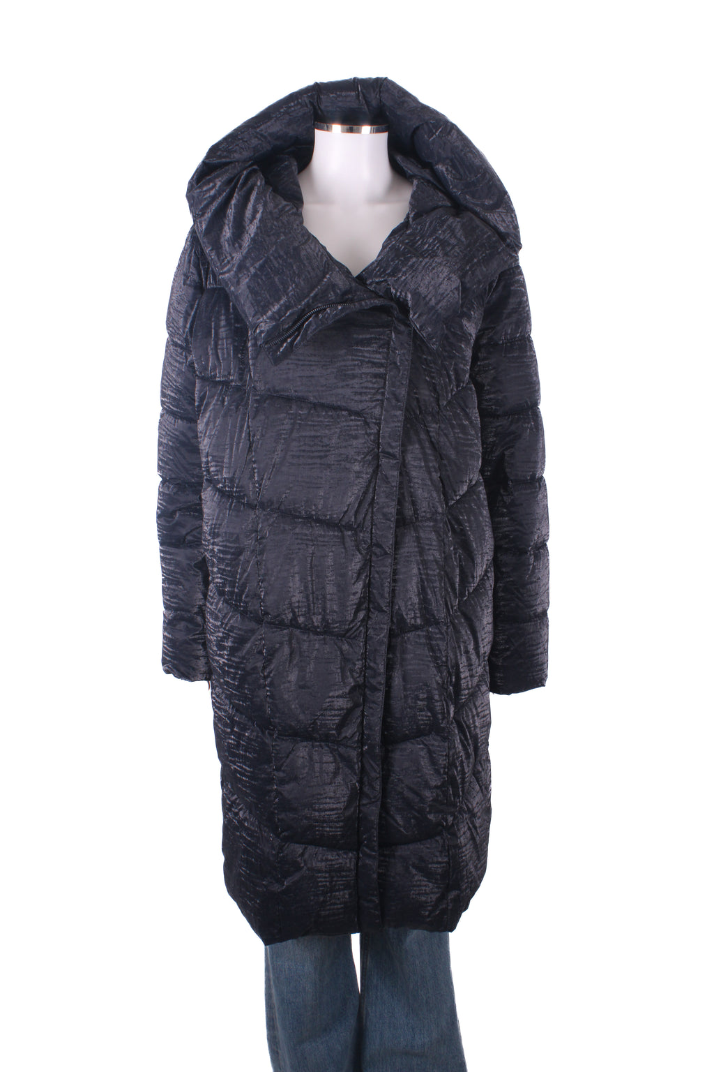 Donna Karan Asymmetric Zip Padded Coat Navy XL
