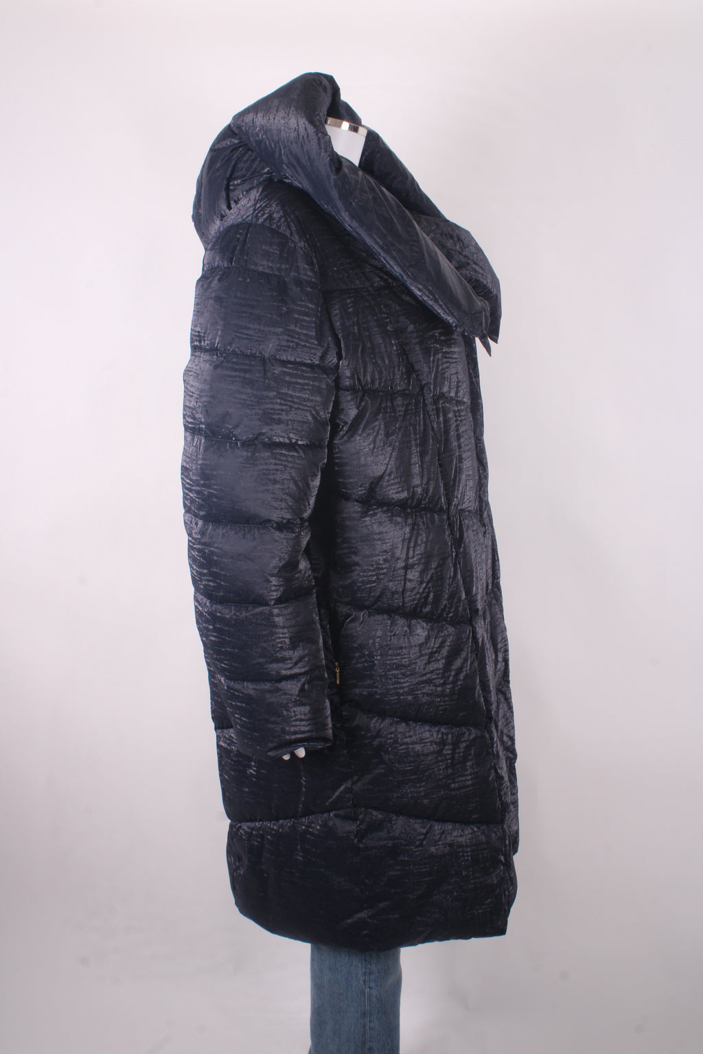 Donna Karan Asymmetric Zip Padded Coat Navy XL