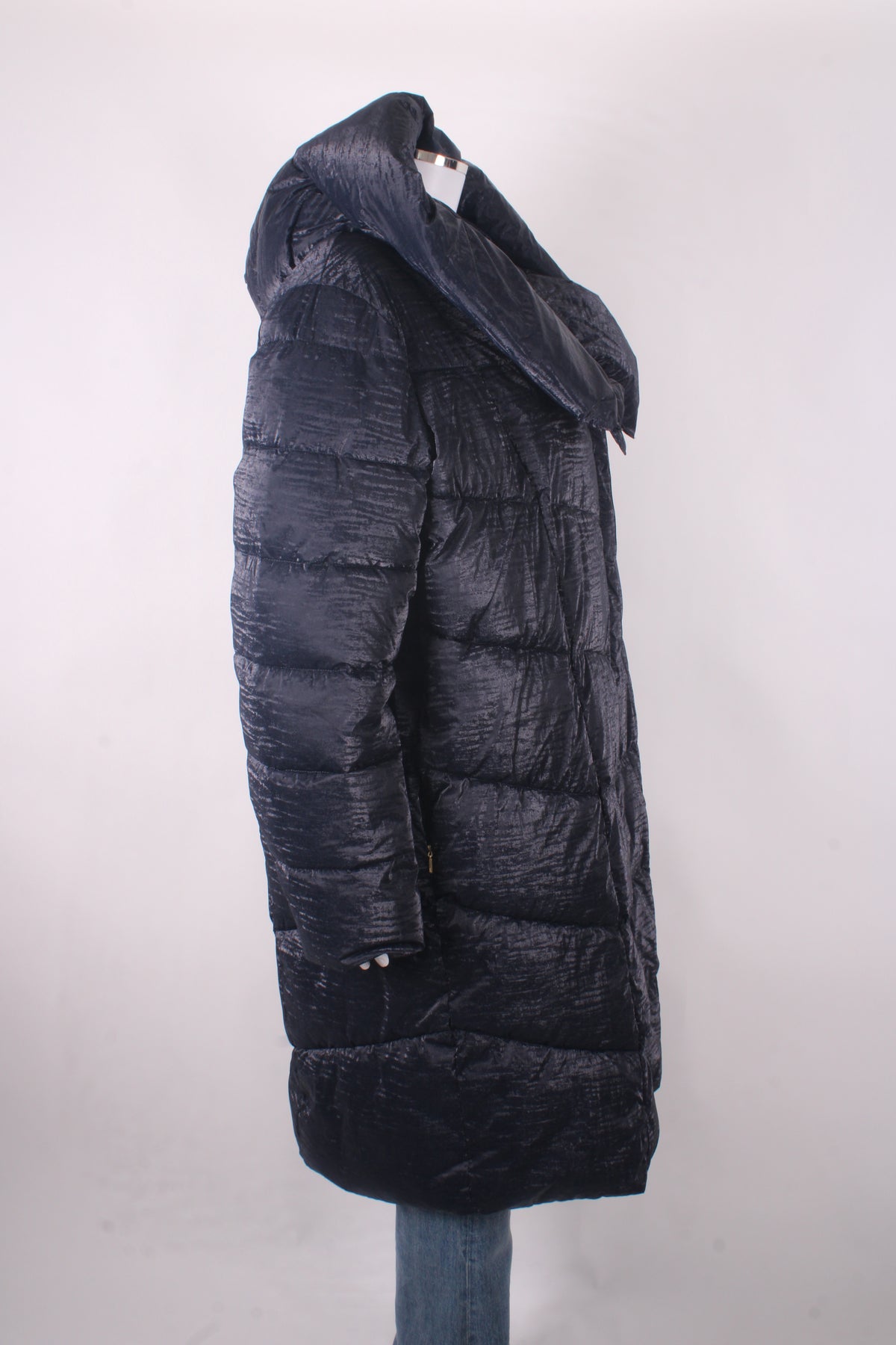 Donna Karan Asymmetric Zip Padded Coat Navy XL