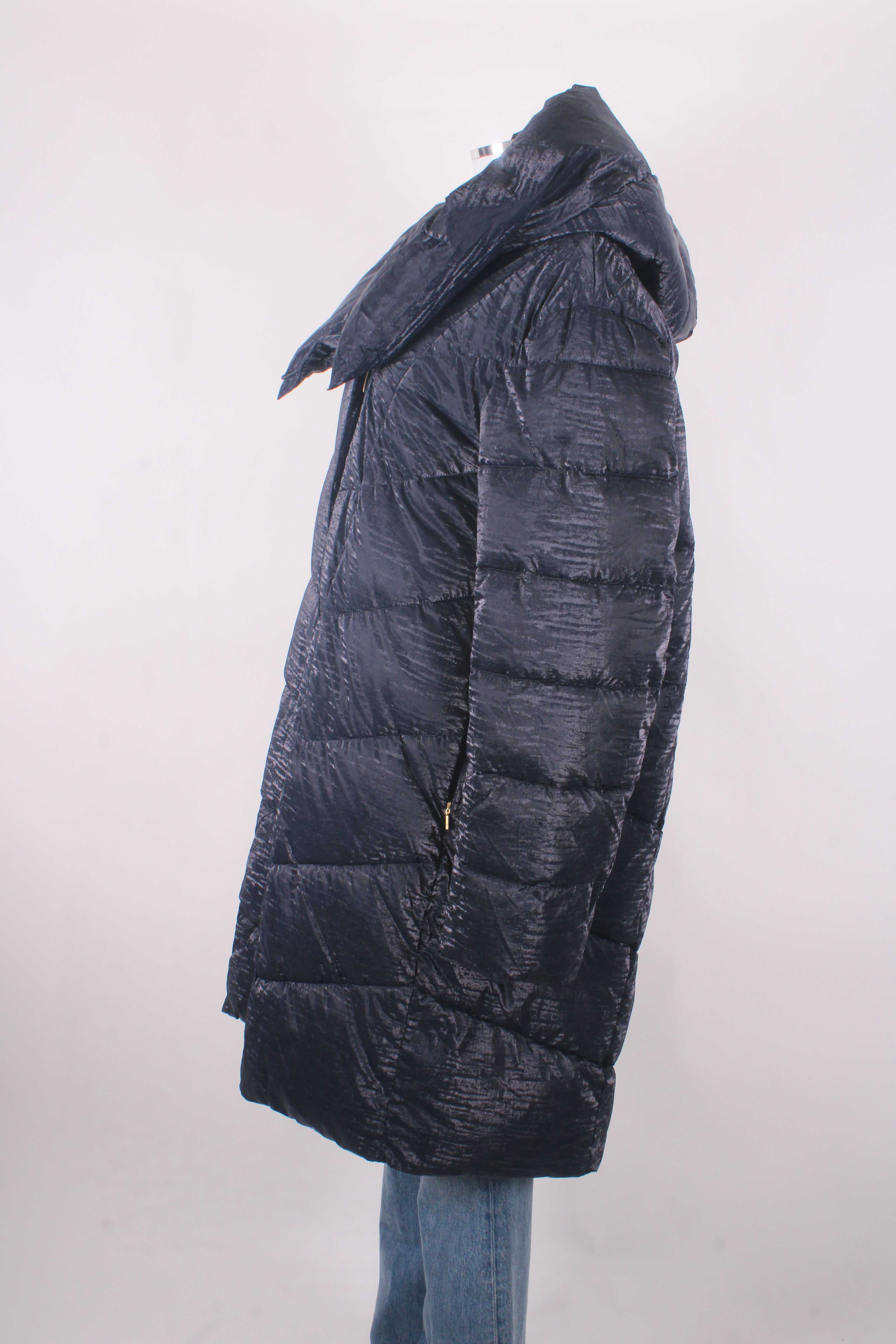 Donna Karan Asymmetric Zip Padded Coat Navy XL