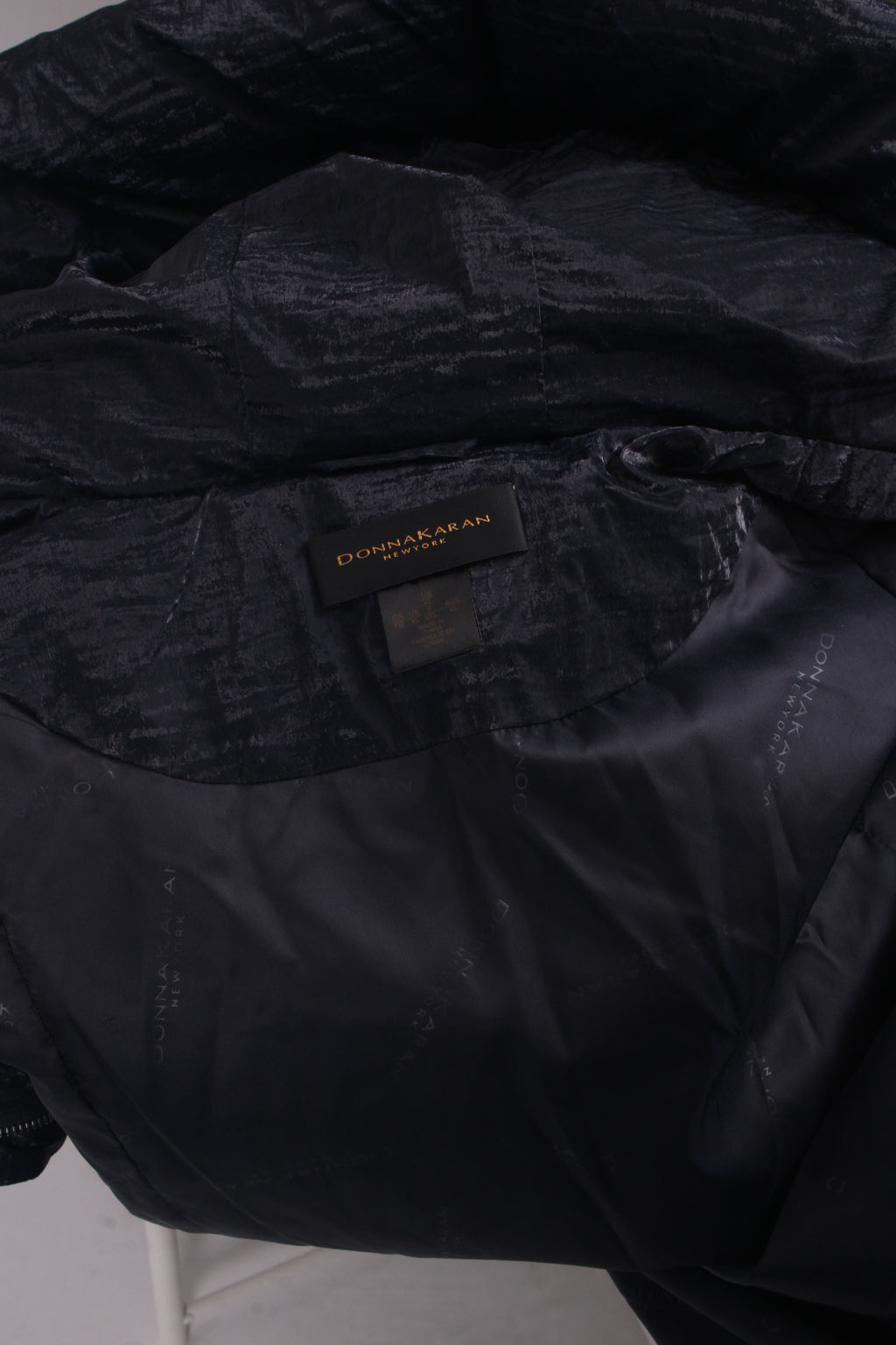 Donna Karan Asymmetric Zip Padded Coat Navy XL