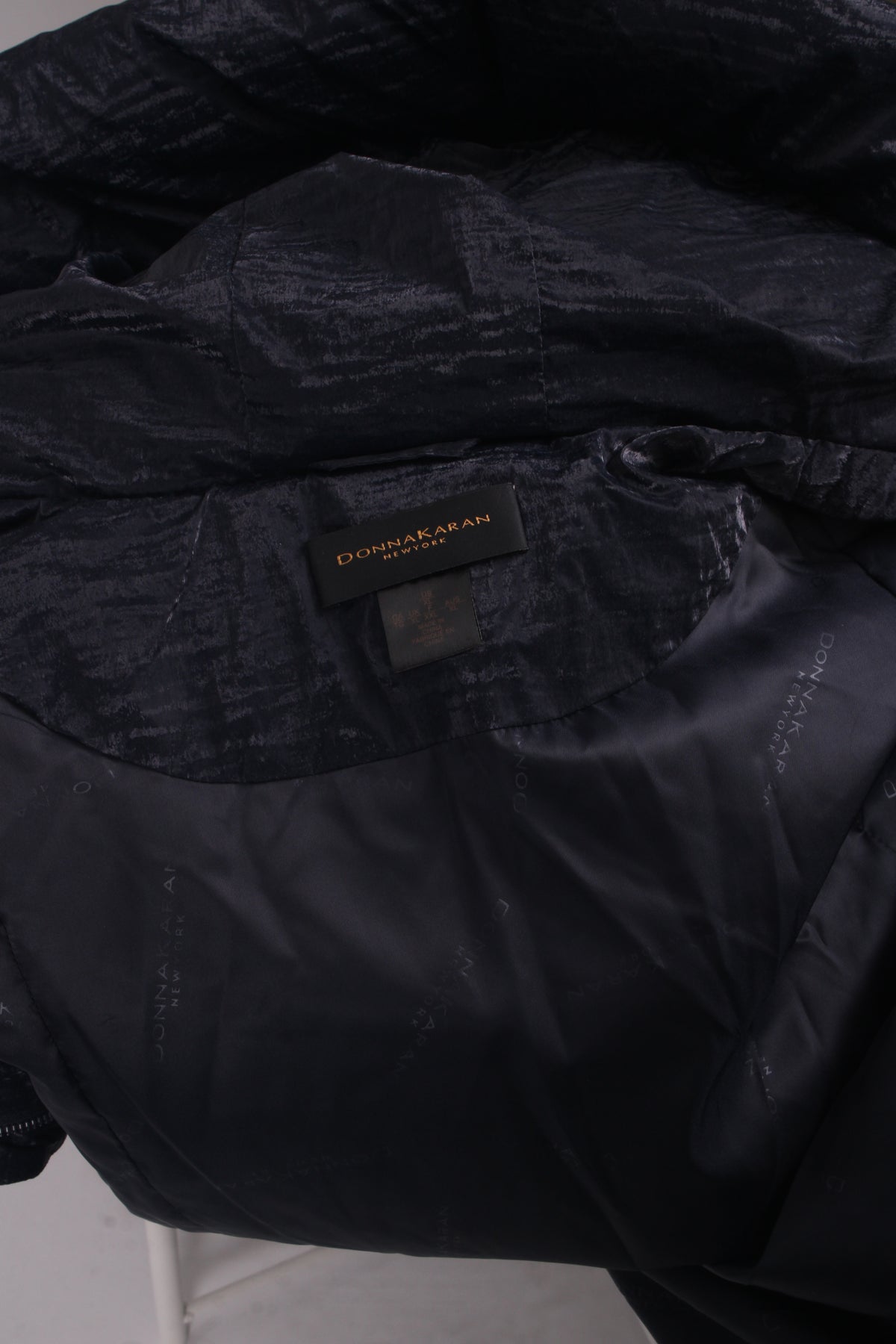 Donna Karan Asymmetric Zip Padded Coat Navy XL