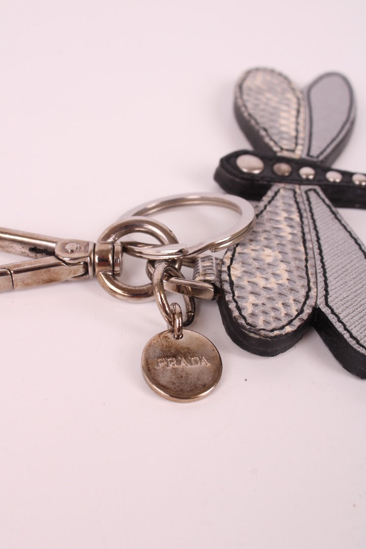 Prada Dragonfly Keychain Beige/ Silver