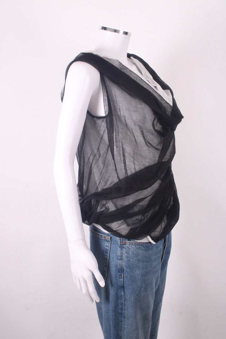 L.V.N Draped Double Layer Top Black & White 14