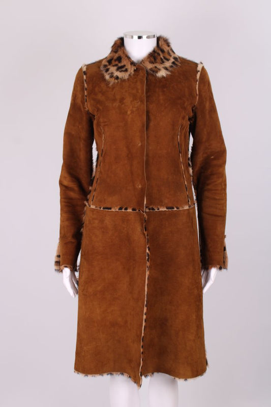 Dolce & Gabbana Leopard pony hair lining reversible coat brown suede 46