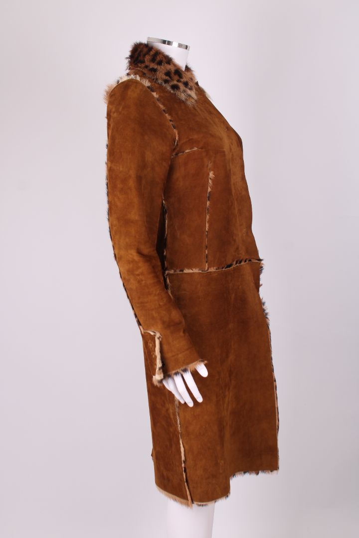 Dolce & Gabbana Leopard Pony Hair Reversible Coat Brown Suede 46