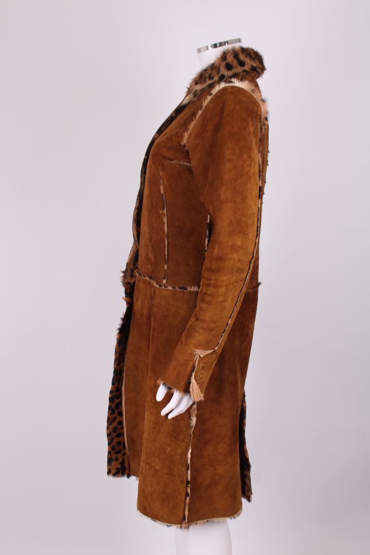 Dolce & Gabbana Leopard Pony Hair Reversible Coat Brown Suede 46