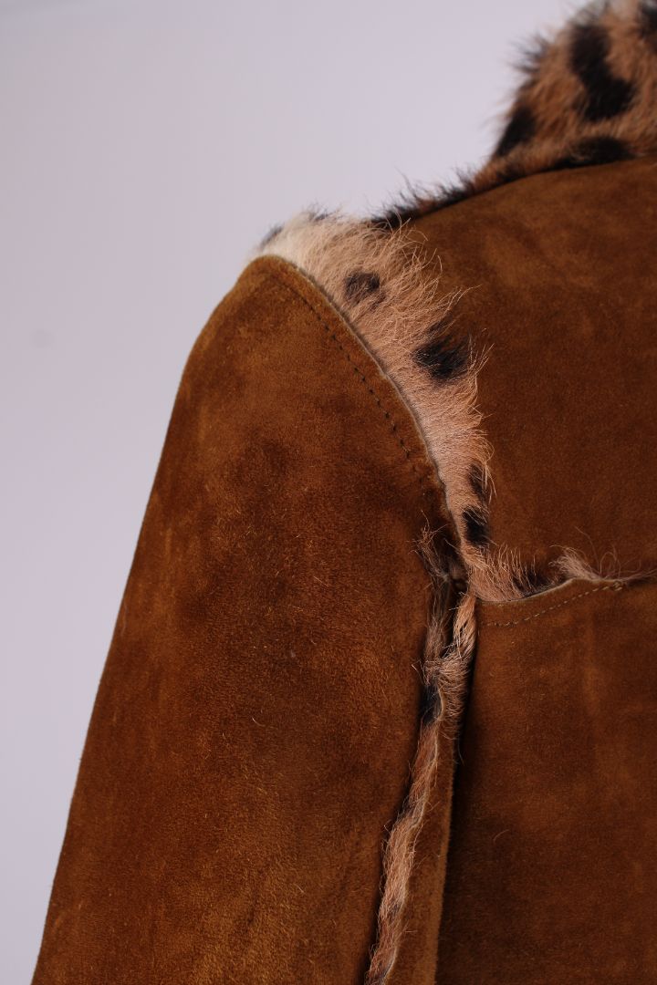 Dolce & Gabbana Leopard Pony Hair Reversible Coat Brown Suede 46