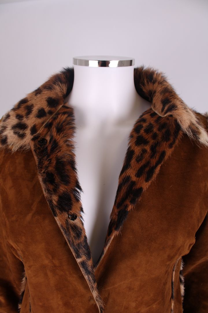 Dolce & Gabbana Leopard Pony Hair Reversible Coat Brown Suede 46