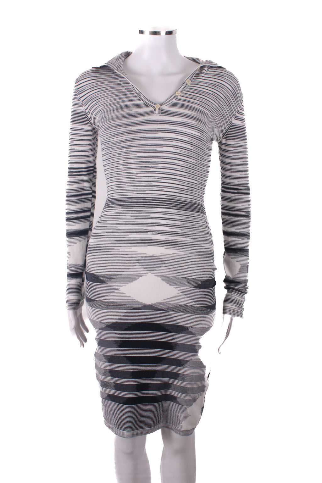 Missoni Sport L/S Stripe Knit Dress White/ Black 8