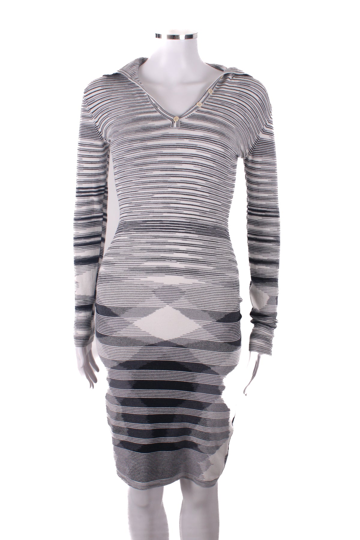 Missoni Sport L/S Stripe Knit Dress White/ Black 8