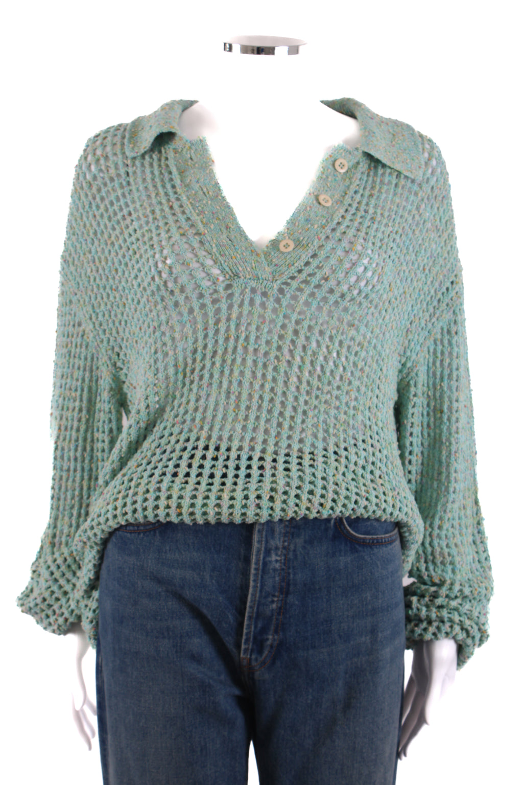Acne Studios Open Knit Collared Jumper Mint L