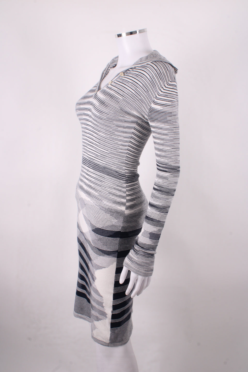 Missoni Sport L/S Stripe Knit Dress White/ Black 8