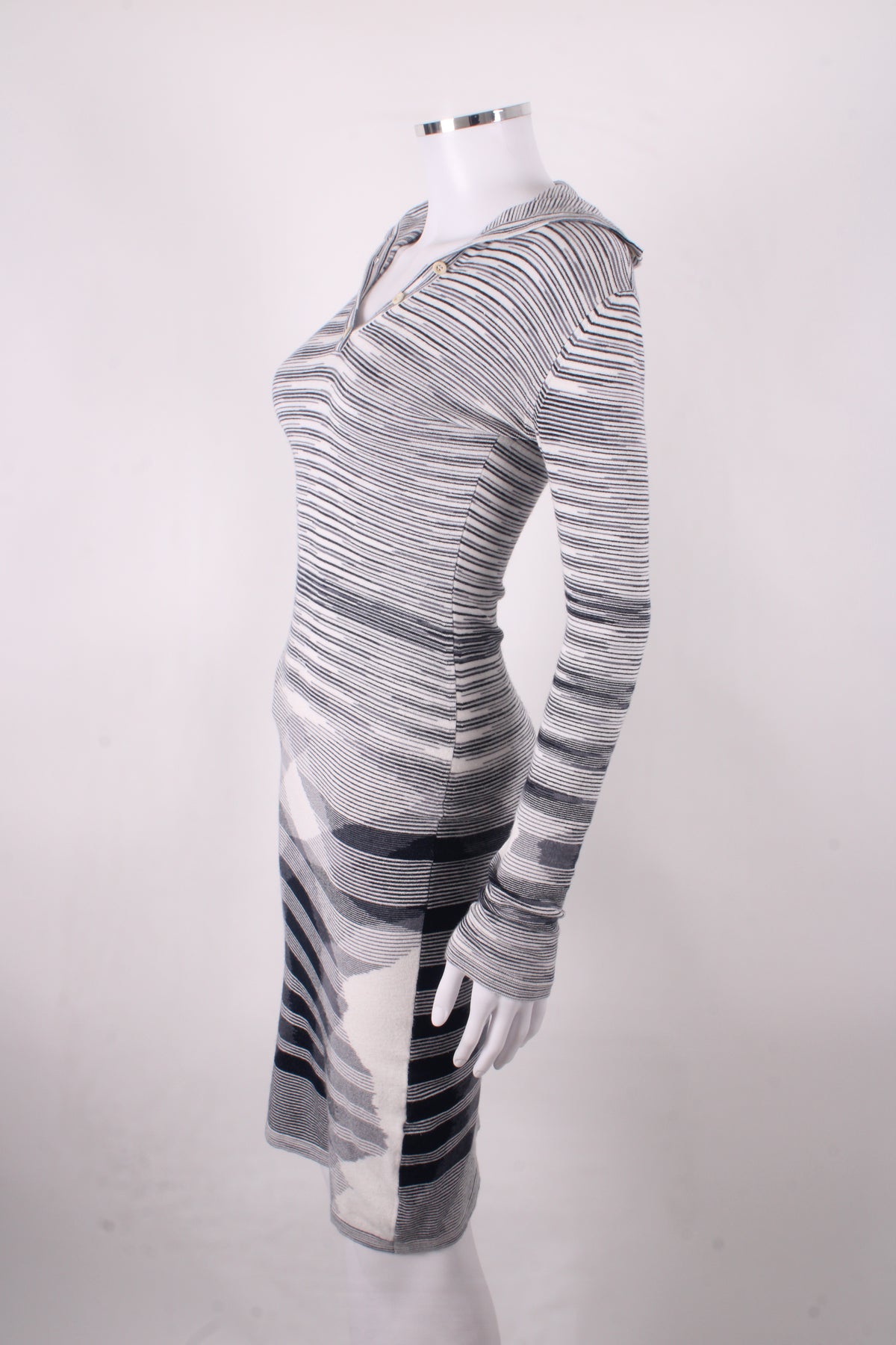 Missoni Sport L/S Stripe Knit Dress White/ Black 8