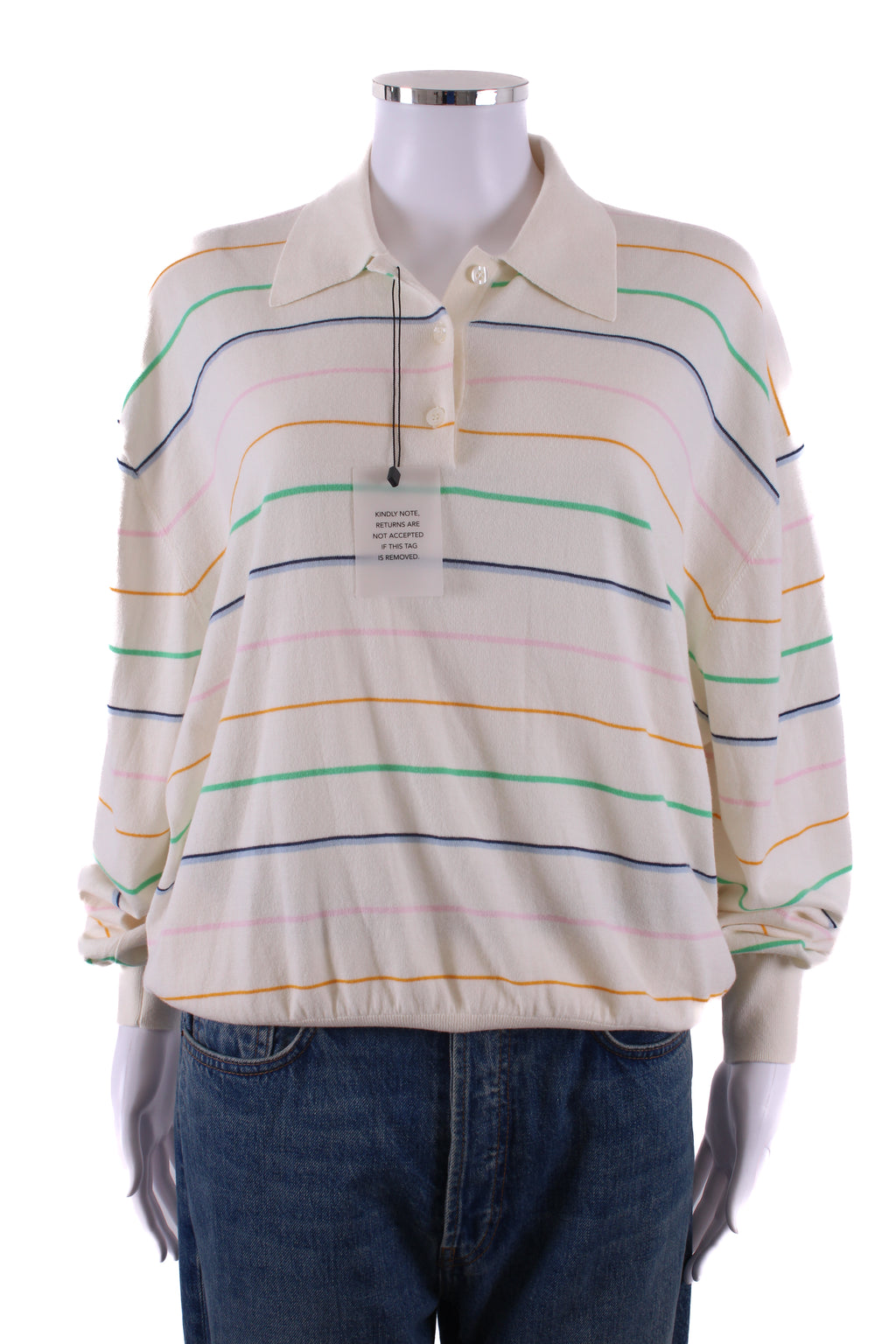 Helsa S/S Stripe Oversized Polo Cream/ Multi Colured S