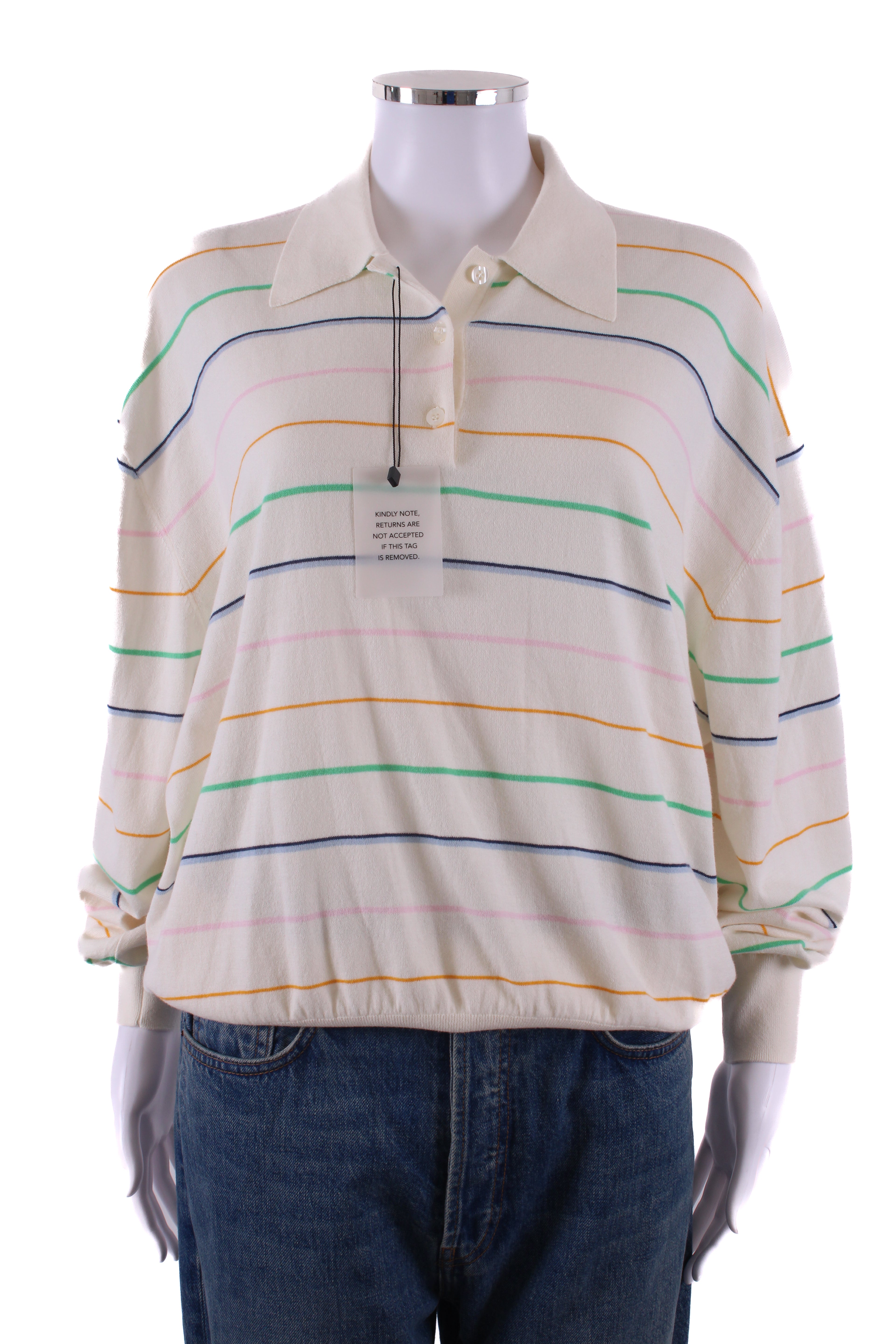 Helsa S/S Stripe Oversized Polo Cream/ Multi Colured S