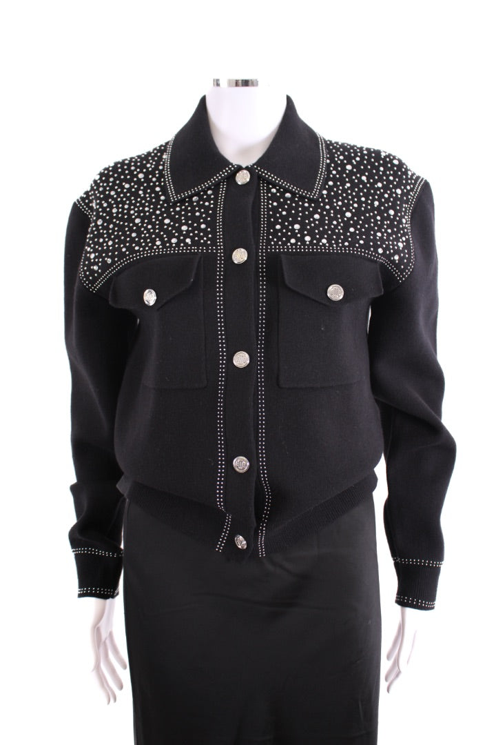 Maje Rhinestone Knitted Jacket Black S