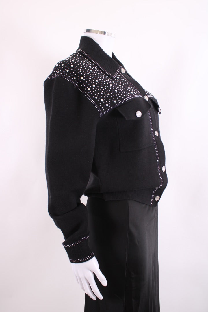 Maje Rhinestone Knitted Jacket Black S