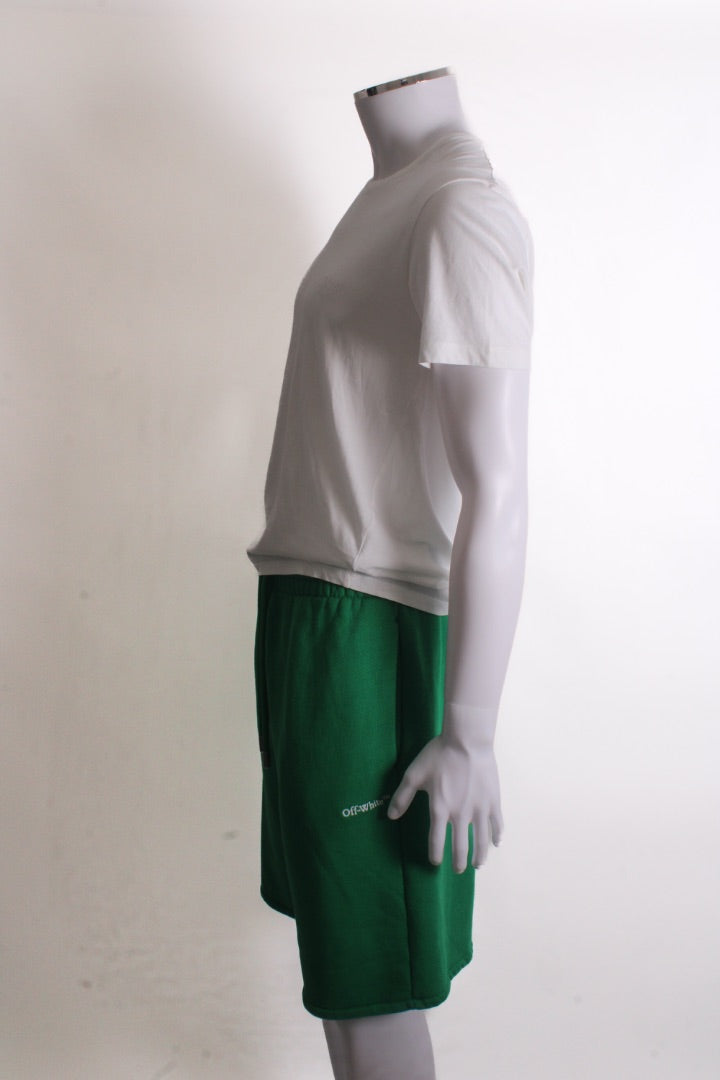 Off White Logo Jogger Shorts Green/ White S