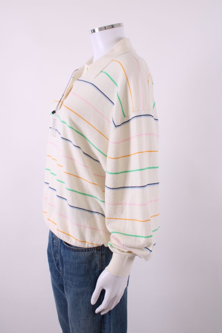 Helsa S/S Stripe Oversized Polo Cream/ Multi Colured S