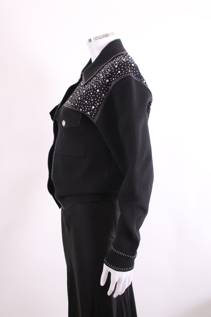 Maje Rhinestone Knitted Jacket Black S