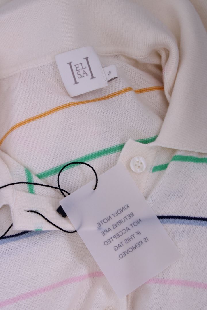 Helsa S/S Stripe Oversized Polo Cream/ Multi Colured S