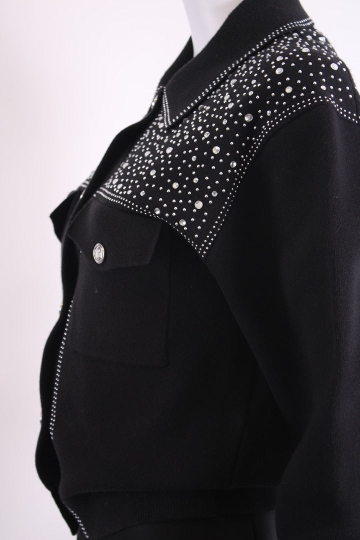Maje Rhinestone Knitted Jacket Black S